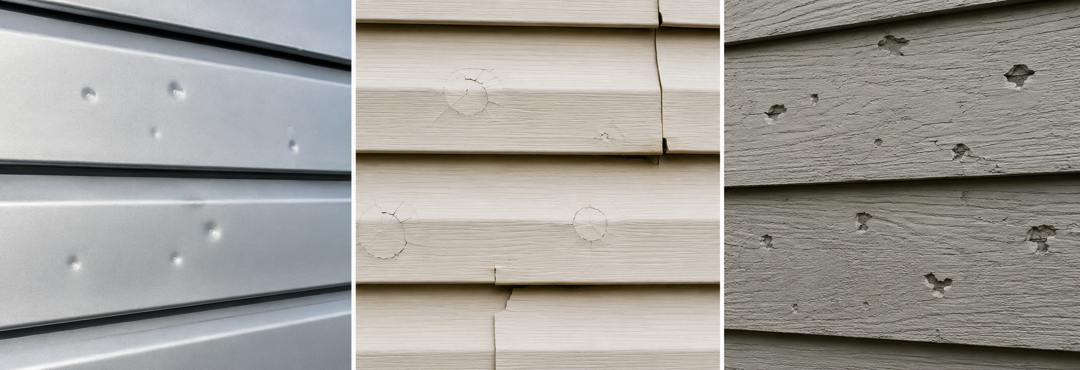 Comparison of hail damage across aluminum, vinyl, and fiber cement siding types