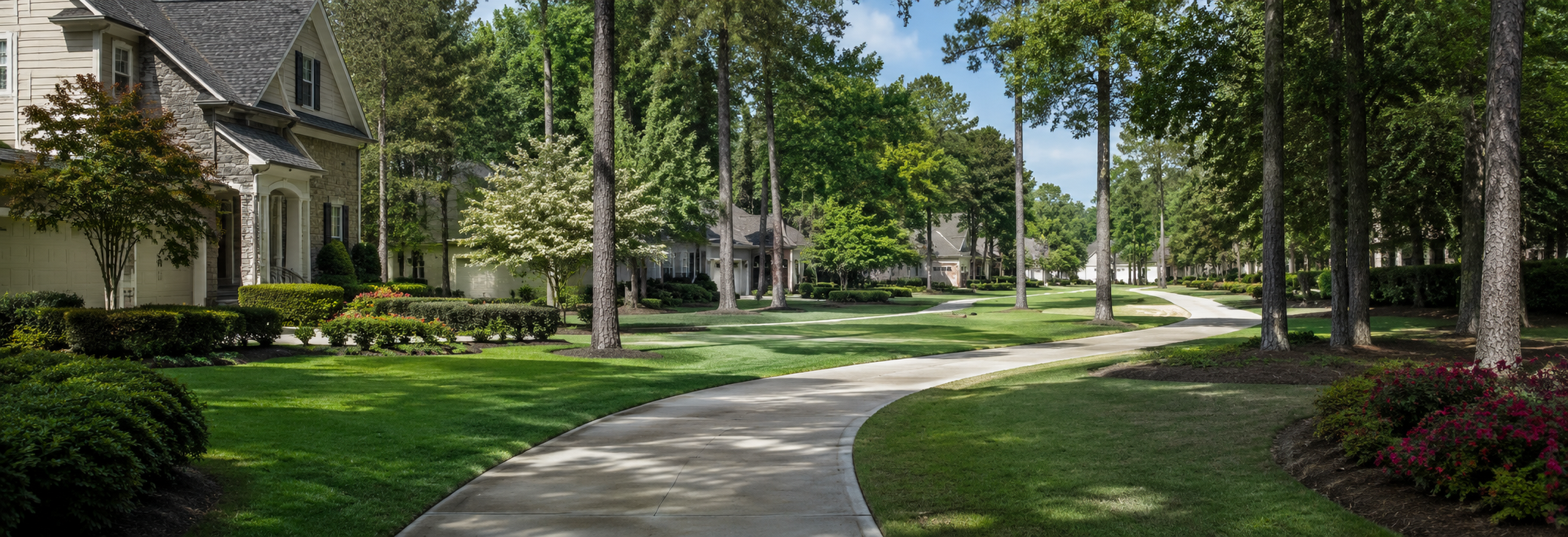 Peachtree City GA neighborhood with golf cart path and mature trees