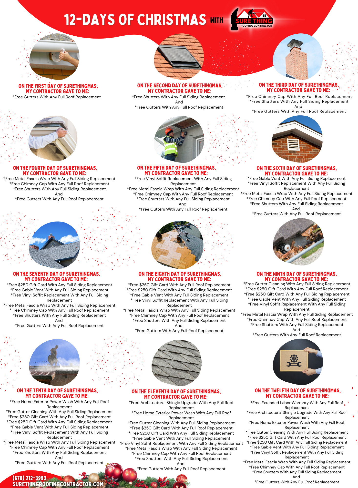 Peachtree City GA Roofer - 12-Days Of Christmas With Sure Thing Roofing Contractor December 2022 Flyer