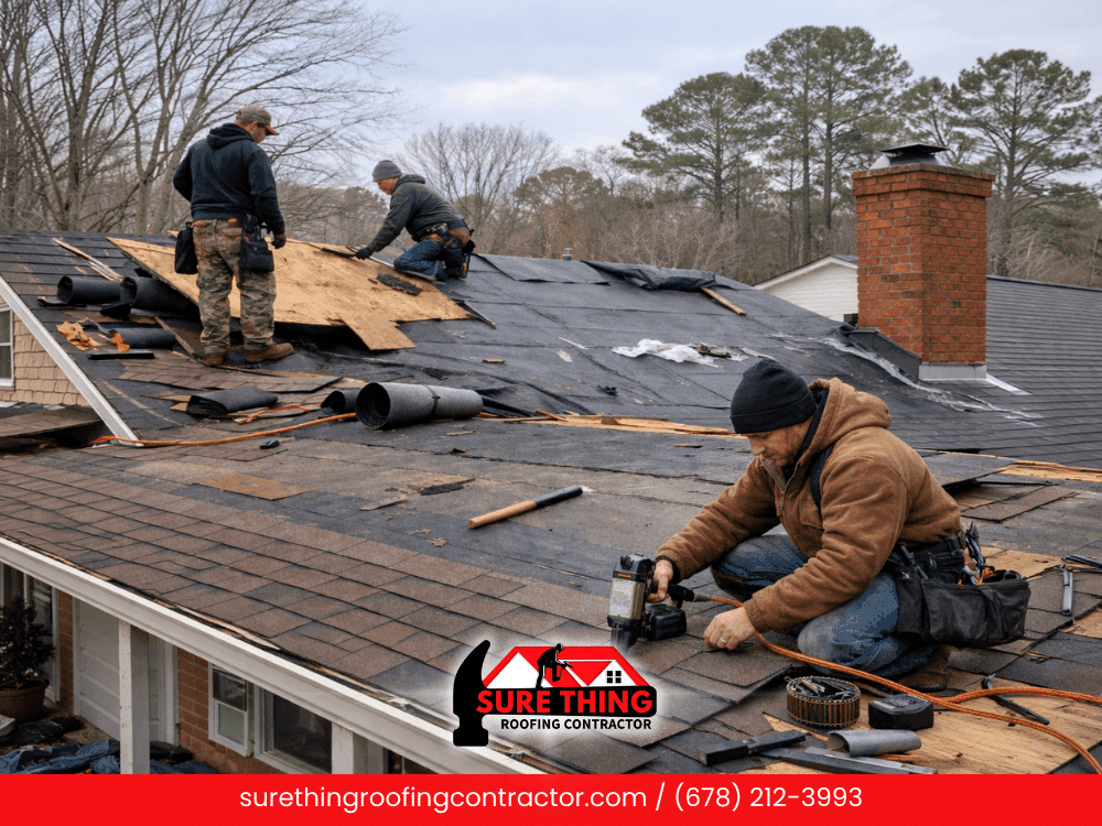{"type":"elementor","siteurl":"https://surethingroofingcontractor.com/wp-json/","elements":[{"id":"7066395","elType":"widget","isInner":false,"isLocked":false,"settings":{"editor":"<p><span style=\"font-weight: 400;\"><img class=\"alignleft wp-image-5397\" data-src=\"https://surethingroofingcontractor.com/wp-content/uploads/2025/11/Sure-Thing-Roofing-Contractor-How-to-Safeguard-Your-Roof-Against-Georgias-Storms-1.png\" alt=\"How to Safeguard Your Roof Against Georgia’s Storms\" width=\"600\" height=\"450\" data-wp-editing=\"1\" /></span></p><p><span style=\"font-weight: 400;\">February is often overlooked for roofing projects, but for South Georgia homeowners, it can be one of the smartest times to schedule roof repairs or </span><b>replacement</b><span style=\"font-weight: 400;\">. Cooler temperatures, fewer storms, and early preparation make February an ideal window to protect your home before spring and storm season arrive.</span></p><p><span style=\"font-weight: 400;\">At </span><b>Sure Thing Roofing Contractor</b><span style=\"font-weight: 400;\">, we help homeowners in Peachtree City and surrounding South Georgia communities address roofing issues early—before small problems turn into expensive damage.</span></p><h2><b>Why February Is a Smart Time for Roof Repairs</b></h2><p><span style=\"font-weight: 400;\">Winter weather in South Georgia may be mild compared to other regions, but fluctuating temperatures, heavy rain, and occasional storms can still take a toll on your roof. February is often when hidden damage from previous months becomes noticeable.</span></p><p><span style=\"font-weight: 400;\">Common roof repair issues this time of year include:</span></p><ul><li style=\"font-weight: 400;\" aria-level=\"1\"><span style=\"font-weight: 400;\">Loose or lifted shingles from winter winds</span><span style=\"font-weight: 400;\"><br /></span></li><li style=\"font-weight: 400;\" aria-level=\"1\"><span style=\"font-weight: 400;\">Minor leaks caused by flashing issues</span><span style=\"font-weight: 400;\"><br /></span></li><li style=\"font-weight: 400;\" aria-level=\"1\"><span style=\"font-weight: 400;\">Gutter problems affecting roof drainage</span><span style=\"font-weight: 400;\"><br /></span></li><li style=\"font-weight: 400;\" aria-level=\"1\"><span style=\"font-weight: 400;\">Early signs of water intrusion</span><span style=\"font-weight: 400;\"><br /></span></li></ul><p><span style=\"font-weight: 400;\">Addressing these problems now helps prevent leaks, mold growth, and interior damage as spring rain increases.</span></p><h2><b>Is February a Good Time for Roof Replacement?</b></h2><p><span style=\"font-weight: 400;\">Yes—February can be an excellent time for </span><b>roof replacement</b><span style=\"font-weight: 400;\"> in South Georgia. Roofing crews can work efficiently in cooler temperatures, and homeowners often experience fewer scheduling delays than during peak spring and summer months.</span></p><p><span style=\"font-weight: 400;\">Replacing your roof in February offers several advantages:</span></p><ul><li style=\"font-weight: 400;\" aria-level=\"1\"><span style=\"font-weight: 400;\">Preparation before spring storms and hurricane season</span><span style=\"font-weight: 400;\"><br /></span></li><li style=\"font-weight: 400;\" aria-level=\"1\"><span style=\"font-weight: 400;\">Improved energy efficiency before warmer weather</span><span style=\"font-weight: 400;\"><br /></span></li><li style=\"font-weight: 400;\" aria-level=\"1\"><span style=\"font-weight: 400;\">Reduced risk of emergency repairs later in the year</span><span style=\"font-weight: 400;\"><br /></span></li><li style=\"font-weight: 400;\" aria-level=\"1\"><span style=\"font-weight: 400;\">Peace of mind knowing your roof is storm-ready</span><span style=\"font-weight: 400;\"><br /></span></li></ul><p><span style=\"font-weight: 400;\">If your roof is aging, has recurring issues, or shows widespread wear, replacing it now can save you stress and unexpected costs later.</span></p><h5><b><img class=\"alignright wp-image-5398\" data-src=\"https://surethingroofingcontractor.com/wp-content/uploads/2025/11/Sure-Thing-Roofing-Contractor-How-to-Safeguard-Your-Roof-Against-Georgias-Storms-2-300x225.png\" alt=\"How to Safeguard Your Roof Against Georgia’s Storms\" width=\"500\" height=\"375\" />6. Consider Wind‑resistant Reinforcements</b></h5><p><span style=\"font-weight: 400;\">If you live in a section of Fayette County or the adjacent counties where wind events are more frequent (or you simply want extra peace of mind), consider enhanced wind‑resistance systems. These may include roof strapping, upgraded underlayment, or enhanced fasteners.</span></p><p><span style=\"font-weight: 400;\">Sure Thing Roofing Contractor can guide you through wind‑resistant roofing upgrades, helping you choose materials and systems that meet or exceed local building codes and maximize protection for your home.</span></p><h5><b>7. Schedule Professional Inspection And Maintenance</b></h5><p><span style=\"font-weight: 400;\">Storm prepping isn’t a one‑and‑done task — it’s an ongoing part of maintaining your home. At Sure Thing Roofing Contractor, we recommend scheduling a professional inspection </span><b>annually</b><span style=\"font-weight: 400;\">, ideally before storm season hits. Our inspection will check for wear and tear, possible damage, proper drainage, and overall integrity of the roofing system.</span></p><h5><b>8. Know Who To Call When Storms Strike</b></h5><p><span style=\"font-weight: 400;\">Even with the best preparation, sometimes storms cause unexpected damage. When that happens, you’ll want a roofing contractor who knows the Peachtree City area, has experience with local weather‑related damage, and helps with insurance claims if needed. That’s where Sure Thing Roofing Contractor stands out. We offer storm damage inspections, insurance claim support, and full replacement or repair work — all tailored for homeowners in Fayette and surrounding counties.</span></p><p><span style=\"font-weight: 400;\">Your roof is your home’s first defense against Georgia’s weather. By taking proactive steps — from inspections and gutter cleaning to professional reinforcement and maintenance — you can reduce risk, avoid costly repairs, and sleep easier during storm season.</span></p>","ha_advanced_tooltip_content":"I am a tooltip","ha_cmc_text":"Happy Addons","eael_vto_writing_gradient_color_repeater":[{"eael_vto_writing_gradient_color":"#7C62FF","eael_vto_writing_gradient_color_location":{"unit":"%","size":50},"_id":"f225ae0"},{"eael_vto_writing_gradient_color":"#FF6464","eael_vto_writing_gradient_color_location":{"unit":"%","size":90},"_id":"6fc0bfa"}],"eael_image_masking_custom_clip_path":"clip-path: polygon(50% 0%, 80% 10%, 100% 35%, 100% 70%, 80% 90%, 50% 100%, 20% 90%, 0% 70%, 0% 35%, 20% 10%);","eael_image_masking_custom_clip_path_hover":"clip-path: polygon(50% 0%, 80% 10%, 100% 35%, 100% 70%, 80% 90%, 50% 100%, 20% 90%, 0% 70%, 0% 35%, 20% 10%);","drop_cap":"","text_columns":"","text_columns_tablet":"","text_columns_mobile":"","column_gap":{"unit":"px","size":"","sizes":[]},"column_gap_tablet":{"unit":"px","size":"","sizes":[]},"column_gap_mobile":{"unit":"px","size":"","sizes":[]},"align":"","align_tablet":"","align_mobile":"","typography_typography":"","typography_font_family":"","typography_font_size":{"unit":"px","size":"","sizes":[]},"typography_font_size_tablet":{"unit":"px","size":"","sizes":[]},"typography_font_size_mobile":{"unit":"px","size":"","sizes":[]},"typography_font_weight":"","typography_text_transform":"","typography_font_style":"","typography_text_decoration":"","typography_line_height":{"unit":"px","size":"","sizes":[]},"typography_line_height_tablet":{"unit":"em","size":"","sizes":[]},"typography_line_height_mobile":{"unit":"em","size":"","sizes":[]},"typography_letter_spacing":{"unit":"px","size":"","sizes":[]},"typography_letter_spacing_tablet":{"unit":"px","size":"","sizes":[]},"typography_letter_spacing_mobile":{"unit":"px","size":"","sizes":[]},"typography_word_spacing":{"unit":"px","size":"","sizes":[]},"typography_word_spacing_tablet":{"unit":"em","size":"","sizes":[]},"typography_word_spacing_mobile":{"unit":"em","size":"","sizes":[]},"text_shadow_text_shadow_type":"","text_shadow_text_shadow":{"horizontal":0,"vertical":0,"blur":10,"color":"rgba(0,0,0,0.3)"},"paragraph_spacing":{"unit":"px","size":"","sizes":[]},"paragraph_spacing_tablet":{"unit":"px","size":"","sizes":[]},"paragraph_spacing_mobile":{"unit":"px","size":"","sizes":[]},"text_color":"","link_color":"","link_hover_color":"","link_hover_color_transition_duration":{"unit":"s","size":"","sizes":[]},"eael_vertical_text_orientation_switch":"","eael_vto_writing_mode":"vertical-lr","eael_vto_writing_mode_flip":"","eael_vto_writing_height":{"unit":"px","size":"","sizes":[]},"eael_vto_writing_height_tablet":{"unit":"px","size":"","sizes":[]},"eael_vto_writing_height_mobile":{"unit":"px","size":"","sizes":[]},"eael_vto_writing_text_orientation":"","eael_vto_writing_letter_spacing":{"unit":"px","size":"","sizes":[]},"eael_vto_writing_letter_spacing_tablet":{"unit":"px","size":"","sizes":[]},"eael_vto_writing_letter_spacing_mobile":{"unit":"px","size":"","sizes":[]},"eael_vto_writing_word_spacing":{"unit":"px","size":"","sizes":[]},"eael_vto_writing_word_spacing_tablet":{"unit":"px","size":"","sizes":[]},"eael_vto_writing_word_spacing_mobile":{"unit":"px","size":"","sizes":[]},"eael_vto_writing_text_indent":{"unit":"px","size":"","sizes":[]},"eael_vto_writing_text_indent_tablet":{"unit":"px","size":"","sizes":[]},"eael_vto_writing_text_indent_mobile":{"unit":"px","size":"","sizes":[]},"eael_vto_writing_line_height":{"unit":"px","size":"","sizes":[]},"eael_vto_writing_line_height_tablet":{"unit":"px","size":"","sizes":[]},"eael_vto_writing_line_height_mobile":{"unit":"px","size":"","sizes":[]},"eael_vto_writing_styling_type":"normal","eael_vto_writing_styling_background_background":"","eael_vto_writing_styling_background_color":"","eael_vto_writing_styling_background_color_stop":{"unit":"%","size":0,"sizes":[]},"eael_vto_writing_styling_background_color_stop_tablet":{"unit":"%"},"eael_vto_writing_styling_background_color_stop_mobile":{"unit":"%"},"eael_vto_writing_styling_background_color_b":"#f2295b","eael_vto_writing_styling_background_color_b_stop":{"unit":"%","size":100,"sizes":[]},"eael_vto_writing_styling_background_color_b_stop_tablet":{"unit":"%"},"eael_vto_writing_styling_background_color_b_stop_mobile":{"unit":"%"},"eael_vto_writing_styling_background_gradient_type":"linear","eael_vto_writing_styling_background_gradient_angle":{"unit":"deg","size":180,"sizes":[]},"eael_vto_writing_styling_background_gradient_angle_tablet":{"unit":"deg"},"eael_vto_writing_styling_background_gradient_angle_mobile":{"unit":"deg"},"eael_vto_writing_styling_background_gradient_position":"center center","eael_vto_writing_styling_background_gradient_position_tablet":"","eael_vto_writing_styling_background_gradient_position_mobile":"","eael_vto_writing_styling_background_image":{"url":"","id":"","size":""},"eael_vto_writing_styling_background_image_tablet":{"url":"","id":"","size":""},"eael_vto_writing_styling_background_image_mobile":{"url":"","id":"","size":""},"eael_vto_writing_styling_background_position":"","eael_vto_writing_styling_background_position_tablet":"","eael_vto_writing_styling_background_position_mobile":"","eael_vto_writing_styling_background_xpos":{"unit":"px","size":0,"sizes":[]},"eael_vto_writing_styling_background_xpos_tablet":{"unit":"px","size":0,"sizes":[]},"eael_vto_writing_styling_background_xpos_mobile":{"unit":"px","size":0,"sizes":[]},"eael_vto_writing_styling_background_ypos":{"unit":"px","size":0,"sizes":[]},"eael_vto_writing_styling_background_ypos_tablet":{"unit":"px","size":0,"sizes":[]},"eael_vto_writing_styling_background_ypos_mobile":{"unit":"px","size":0,"sizes":[]},"eael_vto_writing_styling_background_attachment":"","eael_vto_writing_styling_background_repeat":"","eael_vto_writing_styling_background_repeat_tablet":"","eael_vto_writing_styling_background_repeat_mobile":"","eael_vto_writing_styling_background_size":"","eael_vto_writing_styling_background_size_tablet":"","eael_vto_writing_styling_background_size_mobile":"","eael_vto_writing_styling_background_bg_width":{"unit":"%","size":100,"sizes":[]},"eael_vto_writing_styling_background_bg_width_tablet":{"unit":"px","size":"","sizes":[]},"eael_vto_writing_styling_background_bg_width_mobile":{"unit":"px","size":"","sizes":[]},"eael_vto_writing_styling_background_video_link":"","eael_vto_writing_styling_background_video_start":"","eael_vto_writing_styling_background_video_end":"","eael_vto_writing_styling_background_play_once":"","eael_vto_writing_styling_background_play_on_mobile":"","eael_vto_writing_styling_background_privacy_mode":"","eael_vto_writing_styling_background_video_fallback":{"url":"","id":"","size":""},"eael_vto_writing_styling_background_slideshow_gallery":[],"eael_vto_writing_styling_background_slideshow_loop":"yes","eael_vto_writing_styling_background_slideshow_slide_duration":5000,"eael_vto_writing_styling_background_slideshow_slide_transition":"fade","eael_vto_writing_styling_background_slideshow_transition_duration":500,"eael_vto_writing_styling_background_slideshow_background_size":"","eael_vto_writing_styling_background_slideshow_background_size_tablet":"","eael_vto_writing_styling_background_slideshow_background_size_mobile":"","eael_vto_writing_styling_background_slideshow_background_position":"","eael_vto_writing_styling_background_slideshow_background_position_tablet":"","eael_vto_writing_styling_background_slideshow_background_position_mobile":"","eael_vto_writing_styling_background_slideshow_lazyload":"","eael_vto_writing_styling_background_slideshow_ken_burns":"","eael_vto_writing_styling_background_slideshow_ken_burns_zoom_direction":"in","eael_vto_writing_styling_text_clip":"yes","eael_vto_writing_styling_text_animation_bg":"","eael_vto_writing_text_animation_control":"vertical","eael_vto_writing_gradient_color_angle":{"unit":"deg","size":95,"sizes":[]},"eael_vto_writing_gradient_color_angle_tablet":{"unit":"px","size":"","sizes":[]},"eael_vto_writing_gradient_color_angle_mobile":{"unit":"px","size":"","sizes":[]},"eael_vto_writing_styling_text_animation":"","eael_vto_writing_gradient_color_angle_vertical":{"unit":"deg","size":2,"sizes":[]},"eael_vto_writing_gradient_color_angle_vertical_tablet":{"unit":"px","size":"","sizes":[]},"eael_vto_writing_gradient_color_angle_vertical_mobile":{"unit":"px","size":"","sizes":[]},"eael_vto_writing_styling_text_animation_vertical":"","drop_cap_view":"default","drop_cap_primary_color":"","drop_cap_secondary_color":"","drop_cap_shadow_text_shadow_type":"","drop_cap_shadow_text_shadow":{"horizontal":0,"vertical":0,"blur":10,"color":"rgba(0,0,0,0.3)"},"drop_cap_size":{"unit":"px","size":5,"sizes":[]},"drop_cap_space":{"unit":"px","size":10,"sizes":[]},"drop_cap_border_radius":{"unit":"%","size":"","sizes":[]},"drop_cap_border_width":{"unit":"px","top":"","right":"","bottom":"","left":"","isLinked":true},"drop_cap_typography_typography":"","drop_cap_typography_font_family":"","drop_cap_typography_font_size":{"unit":"px","size":"","sizes":[]},"drop_cap_typography_font_size_tablet":{"unit":"px","size":"","sizes":[]},"drop_cap_typography_font_size_mobile":{"unit":"px","size":"","sizes":[]},"drop_cap_typography_font_weight":"","drop_cap_typography_text_transform":"","drop_cap_typography_font_style":"","drop_cap_typography_text_decoration":"","drop_cap_typography_line_height":{"unit":"px","size":"","sizes":[]},"drop_cap_typography_line_height_tablet":{"unit":"em","size":"","sizes":[]},"drop_cap_typography_line_height_mobile":{"unit":"em","size":"","sizes":[]},"drop_cap_typography_word_spacing":{"unit":"px","size":"","sizes":[]},"drop_cap_typography_word_spacing_tablet":{"unit":"em","size":"","sizes":[]},"drop_cap_typography_word_spacing_mobile":{"unit":"em","size":"","sizes":[]},"_title":"","_margin":{"unit":"px","top":"","right":"","bottom":"","left":"","isLinked":true},"_margin_tablet":{"unit":"px","top":"","right":"","bottom":"","left":"","isLinked":true},"_margin_mobile":{"unit":"px","top":"","right":"","bottom":"","left":"","isLinked":true},"_padding":{"unit":"px","top":"","right":"","bottom":"","left":"","isLinked":true},"_padding_tablet":{"unit":"px","top":"","right":"","bottom":"","left":"","isLinked":true},"_padding_mobile":{"unit":"px","top":"","right":"","bottom":"","left":"","isLinked":true},"_element_width":"","_element_width_tablet":"","_element_width_mobile":"","_element_custom_width":{"unit":"%","size":"","sizes":[]},"_element_custom_width_tablet":{"unit":"px","size":"","sizes":[]},"_element_custom_width_mobile":{"unit":"px","size":"","sizes":[]},"_grid_column":"","_grid_column_tablet":"","_grid_column_mobile":"","_grid_column_custom":"","_grid_column_custom_tablet":"","_grid_column_custom_mobile":"","_grid_row":"","_grid_row_tablet":"","_grid_row_mobile":"","_grid_row_custom":"","_grid_row_custom_tablet":"","_grid_row_custom_mobile":"","_element_vertical_align":"","_element_vertical_align_tablet":"","_element_vertical_align_mobile":"","_position":"","_offset_orientation_h":"start","_offset_x":{"unit":"px","size":0,"sizes":[]},"_offset_x_tablet":{"unit":"px","size":"","sizes":[]},"_offset_x_mobile":{"unit":"px","size":"","sizes":[]},"_offset_x_end":{"unit":"px","size":0,"sizes":[]},"_offset_x_end_tablet":{"unit":"px","size":"","sizes":[]},"_offset_x_end_mobile":{"unit":"px","size":"","sizes":[]},"_offset_orientation_v":"start","_offset_y":{"unit":"px","size":0,"sizes":[]},"_offset_y_tablet":{"unit":"px","size":"","sizes":[]},"_offset_y_mobile":{"unit":"px","size":"","sizes":[]},"_offset_y_end":{"unit":"px","size":0,"sizes":[]},"_offset_y_end_tablet":{"unit":"px","size":"","sizes":[]},"_offset_y_end_mobile":{"unit":"px","size":"","sizes":[]},"_z_index":"","_z_index_tablet":"","_z_index_mobile":"","_element_id":"","_css_classes":"","e_display_conditions":"","_element_cache":"","ha_floating_fx":"","ha_floating_fx_translate_toggle":"","ha_floating_fx_translate_x":{"unit":"px","size":"","sizes":{"from":0,"to":5}},"ha_floating_fx_translate_y":{"unit":"px","size":"","sizes":{"from":0,"to":5}},"ha_floating_fx_translate_duration":{"unit":"px","size":1000,"sizes":[]},"ha_floating_fx_translate_delay":{"unit":"px","size":"","sizes":[]},"ha_floating_fx_rotate_toggle":"","ha_floating_fx_rotate_x":{"unit":"px","size":"","sizes":{"from":0,"to":45}},"ha_floating_fx_rotate_y":{"unit":"px","size":"","sizes":{"from":0,"to":45}},"ha_floating_fx_rotate_z":{"unit":"px","size":"","sizes":{"from":0,"to":45}},"ha_floating_fx_rotate_duration":{"unit":"px","size":1000,"sizes":[]},"ha_floating_fx_rotate_delay":{"unit":"px","size":"","sizes":[]},"ha_floating_fx_scale_toggle":"","ha_floating_fx_scale_x":{"unit":"px","size":"","sizes":{"from":1,"to":1.2}},"ha_floating_fx_scale_y":{"unit":"px","size":"","sizes":{"from":1,"to":1.2}},"ha_floating_fx_scale_duration":{"unit":"px","size":1000,"sizes":[]},"ha_floating_fx_scale_delay":{"unit":"px","size":"","sizes":[]},"ha_element_link":{"url":"","is_external":"","nofollow":"","custom_attributes":""},"ha_transform_fx":"","ha_transform_fx_translate_toggle":"","ha_transform_fx_translate_x":{"unit":"px","size":"","sizes":[]},"ha_transform_fx_translate_x_tablet":{"unit":"px","size":"","sizes":[]},"ha_transform_fx_translate_x_mobile":{"unit":"px","size":"","sizes":[]},"ha_transform_fx_translate_y":{"unit":"px","size":"","sizes":[]},"ha_transform_fx_translate_y_tablet":{"unit":"px","size":"","sizes":[]},"ha_transform_fx_translate_y_mobile":{"unit":"px","size":"","sizes":[]},"ha_transform_fx_rotate_toggle":"","ha_transform_fx_rotate_mode":"loose","ha_transform_fx_rotate_x":{"unit":"px","size":"","sizes":[]},"ha_transform_fx_rotate_x_tablet":{"unit":"px","size":"","sizes":[]},"ha_transform_fx_rotate_x_mobile":{"unit":"px","size":"","sizes":[]},"ha_transform_fx_rotate_y":{"unit":"px","size":"","sizes":[]},"ha_transform_fx_rotate_y_tablet":{"unit":"px","size":"","sizes":[]},"ha_transform_fx_rotate_y_mobile":{"unit":"px","size":"","sizes":[]},"ha_transform_fx_rotate_z":{"unit":"px","size":"","sizes":[]},"ha_transform_fx_rotate_z_tablet":{"unit":"px","size":"","sizes":[]},"ha_transform_fx_rotate_z_mobile":{"unit":"px","size":"","sizes":[]},"ha_transform_fx_scale_toggle":"","ha_transform_fx_scale_mode":"loose","ha_transform_fx_scale_x":{"unit":"px","size":1,"sizes":[]},"ha_transform_fx_scale_x_tablet":{"unit":"px","size":"","sizes":[]},"ha_transform_fx_scale_x_mobile":{"unit":"px","size":"","sizes":[]},"ha_transform_fx_scale_y":{"unit":"px","size":1,"sizes":[]},"ha_transform_fx_scale_y_tablet":{"unit":"px","size":"","sizes":[]},"ha_transform_fx_scale_y_mobile":{"unit":"px","size":"","sizes":[]},"ha_transform_fx_skew_toggle":"","ha_transform_fx_skew_x":{"unit":"px","size":"","sizes":[]},"ha_transform_fx_skew_x_tablet":{"unit":"px","size":"","sizes":[]},"ha_transform_fx_skew_x_mobile":{"unit":"px","size":"","sizes":[]},"ha_transform_fx_skew_y":{"unit":"px","size":"","sizes":[]},"ha_transform_fx_skew_y_tablet":{"unit":"px","size":"","sizes":[]},"ha_transform_fx_skew_y_mobile":{"unit":"px","size":"","sizes":[]},"ha_transform_fx_translate_toggle_hover":"","ha_transform_fx_translate_x_hover":{"unit":"px","size":"","sizes":[]},"ha_transform_fx_translate_x_hover_tablet":{"unit":"px","size":"","sizes":[]},"ha_transform_fx_translate_x_hover_mobile":{"unit":"px","size":"","sizes":[]},"ha_transform_fx_translate_y_hover":{"unit":"px","size":"","sizes":[]},"ha_transform_fx_translate_y_hover_tablet":{"unit":"px","size":"","sizes":[]},"ha_transform_fx_translate_y_hover_mobile":{"unit":"px","size":"","sizes":[]},"ha_transform_fx_rotate_toggle_hover":"","ha_transform_fx_rotate_mode_hover":"loose","ha_transform_fx_rotate_x_hover":{"unit":"px","size":"","sizes":[]},"ha_transform_fx_rotate_x_hover_tablet":{"unit":"px","size":"","sizes":[]},"ha_transform_fx_rotate_x_hover_mobile":{"unit":"px","size":"","sizes":[]},"ha_transform_fx_rotate_y_hover":{"unit":"px","size":"","sizes":[]},"ha_transform_fx_rotate_y_hover_tablet":{"unit":"px","size":"","sizes":[]},"ha_transform_fx_rotate_y_hover_mobile":{"unit":"px","size":"","sizes":[]},"ha_transform_fx_rotate_z_hover":{"unit":"px","size":"","sizes":[]},"ha_transform_fx_rotate_z_hover_tablet":{"unit":"px","size":"","sizes":[]},"ha_transform_fx_rotate_z_hover_mobile":{"unit":"px","size":"","sizes":[]},"ha_transform_fx_scale_toggle_hover":"","ha_transform_fx_scale_mode_hover":"loose","ha_transform_fx_scale_x_hover":{"unit":"px","size":1,"sizes":[]},"ha_transform_fx_scale_x_hover_tablet":{"unit":"px","size":"","sizes":[]},"ha_transform_fx_scale_x_hover_mobile":{"unit":"px","size":"","sizes":[]},"ha_transform_fx_scale_y_hover":{"unit":"px","size":1,"sizes":[]},"ha_transform_fx_scale_y_hover_tablet":{"unit":"px","size":"","sizes":[]},"ha_transform_fx_scale_y_hover_mobile":{"unit":"px","size":"","sizes":[]},"ha_transform_fx_skew_toggle_hover":"","ha_transform_fx_skew_x_hover":{"unit":"px","size":"","sizes":[]},"ha_transform_fx_skew_x_hover_tablet":{"unit":"px","size":"","sizes":[]},"ha_transform_fx_skew_x_hover_mobile":{"unit":"px","size":"","sizes":[]},"ha_transform_fx_skew_y_hover":{"unit":"px","size":"","sizes":[]},"ha_transform_fx_skew_y_hover_tablet":{"unit":"px","size":"","sizes":[]},"ha_transform_fx_skew_y_hover_mobile":{"unit":"px","size":"","sizes":[]},"ha_transform_fx_transition_duration":{"unit":"px","size":"","sizes":[]},"ha_advanced_tooltip_enable":"","ha_advanced_tooltip_position":"top","ha_advanced_tooltip_position_tablet":"","ha_advanced_tooltip_position_mobile":"","ha_advanced_tooltip_animation":"","ha_advanced_tooltip_duration":1000,"ha_advanced_tooltip_arrow":"true","ha_advanced_tooltip_trigger":"hover","ha_advanced_tooltip_distance":{"unit":"px","size":"0","sizes":[]},"ha_advanced_tooltip_distance_tablet":{"unit":"px","size":"","sizes":[]},"ha_advanced_tooltip_distance_mobile":{"unit":"px","size":"","sizes":[]},"ha_advanced_tooltip_align":"center","ha_advanced_tooltip_align_tablet":"","ha_advanced_tooltip_align_mobile":"","ha_advanced_tooltip_width":{"unit":"px","size":"120","sizes":[]},"ha_advanced_tooltip_width_tablet":{"unit":"px","size":"","sizes":[]},"ha_advanced_tooltip_width_mobile":{"unit":"px","size":"","sizes":[]},"ha_advanced_tooltip_arrow_size":{"unit":"px","size":"5","sizes":[]},"ha_advanced_tooltip_arrow_size_tablet":{"unit":"px","size":"","sizes":[]},"ha_advanced_tooltip_arrow_size_mobile":{"unit":"px","size":"","sizes":[]},"ha_advanced_tooltip_typography_typography":"yes","ha_advanced_tooltip_typography_font_family":"Nunito","ha_advanced_tooltip_typography_font_size":{"unit":"px","size":"14","sizes":[]},"ha_advanced_tooltip_typography_font_size_tablet":{"unit":"px","size":"","sizes":[]},"ha_advanced_tooltip_typography_font_size_mobile":{"unit":"px","size":"","sizes":[]},"ha_advanced_tooltip_typography_font_weight":"500","ha_advanced_tooltip_typography_text_transform":"","ha_advanced_tooltip_typography_font_style":"","ha_advanced_tooltip_typography_text_decoration":"","ha_advanced_tooltip_typography_line_height":{"unit":"px","size":"","sizes":[]},"ha_advanced_tooltip_typography_line_height_tablet":{"unit":"em","size":"","sizes":[]},"ha_advanced_tooltip_typography_line_height_mobile":{"unit":"em","size":"","sizes":[]},"ha_advanced_tooltip_typography_letter_spacing":{"unit":"px","size":"","sizes":[]},"ha_advanced_tooltip_typography_letter_spacing_tablet":{"unit":"px","size":"","sizes":[]},"ha_advanced_tooltip_typography_letter_spacing_mobile":{"unit":"px","size":"","sizes":[]},"ha_advanced_tooltip_typography_word_spacing":{"unit":"px","size":"","sizes":[]},"ha_advanced_tooltip_typography_word_spacing_tablet":{"unit":"em","size":"","sizes":[]},"ha_advanced_tooltip_typography_word_spacing_mobile":{"unit":"em","size":"","sizes":[]},"ha_advanced_tooltip_title_section_bg_color_background":"","ha_advanced_tooltip_title_section_bg_color_color":"","ha_advanced_tooltip_title_section_bg_color_color_stop":{"unit":"%","size":0,"sizes":[]},"ha_advanced_tooltip_title_section_bg_color_color_stop_tablet":{"unit":"%"},"ha_advanced_tooltip_title_section_bg_color_color_stop_mobile":{"unit":"%"},"ha_advanced_tooltip_title_section_bg_color_color_b":"#f2295b","ha_advanced_tooltip_title_section_bg_color_color_b_stop":{"unit":"%","size":100,"sizes":[]},"ha_advanced_tooltip_title_section_bg_color_color_b_stop_tablet":{"unit":"%"},"ha_advanced_tooltip_title_section_bg_color_color_b_stop_mobile":{"unit":"%"},"ha_advanced_tooltip_title_section_bg_color_gradient_type":"linear","ha_advanced_tooltip_title_section_bg_color_gradient_angle":{"unit":"deg","size":180,"sizes":[]},"ha_advanced_tooltip_title_section_bg_color_gradient_angle_tablet":{"unit":"deg"},"ha_advanced_tooltip_title_section_bg_color_gradient_angle_mobile":{"unit":"deg"},"ha_advanced_tooltip_title_section_bg_color_gradient_position":"center center","ha_advanced_tooltip_title_section_bg_color_gradient_position_tablet":"","ha_advanced_tooltip_title_section_bg_color_gradient_position_mobile":"","ha_advanced_tooltip_title_section_bg_color_image":{"url":"","id":"","size":""},"ha_advanced_tooltip_title_section_bg_color_image_tablet":{"url":"","id":"","size":""},"ha_advanced_tooltip_title_section_bg_color_image_mobile":{"url":"","id":"","size":""},"ha_advanced_tooltip_title_section_bg_color_position":"","ha_advanced_tooltip_title_section_bg_color_position_tablet":"","ha_advanced_tooltip_title_section_bg_color_position_mobile":"","ha_advanced_tooltip_title_section_bg_color_xpos":{"unit":"px","size":0,"sizes":[]},"ha_advanced_tooltip_title_section_bg_color_xpos_tablet":{"unit":"px","size":0,"sizes":[]},"ha_advanced_tooltip_title_section_bg_color_xpos_mobile":{"unit":"px","size":0,"sizes":[]},"ha_advanced_tooltip_title_section_bg_color_ypos":{"unit":"px","size":0,"sizes":[]},"ha_advanced_tooltip_title_section_bg_color_ypos_tablet":{"unit":"px","size":0,"sizes":[]},"ha_advanced_tooltip_title_section_bg_color_ypos_mobile":{"unit":"px","size":0,"sizes":[]},"ha_advanced_tooltip_title_section_bg_color_attachment":"","ha_advanced_tooltip_title_section_bg_color_repeat":"","ha_advanced_tooltip_title_section_bg_color_repeat_tablet":"","ha_advanced_tooltip_title_section_bg_color_repeat_mobile":"","ha_advanced_tooltip_title_section_bg_color_size":"","ha_advanced_tooltip_title_section_bg_color_size_tablet":"","ha_advanced_tooltip_title_section_bg_color_size_mobile":"","ha_advanced_tooltip_title_section_bg_color_bg_width":{"unit":"%","size":100,"sizes":[]},"ha_advanced_tooltip_title_section_bg_color_bg_width_tablet":{"unit":"px","size":"","sizes":[]},"ha_advanced_tooltip_title_section_bg_color_bg_width_mobile":{"unit":"px","size":"","sizes":[]},"ha_advanced_tooltip_title_section_bg_color_video_link":"","ha_advanced_tooltip_title_section_bg_color_video_start":"","ha_advanced_tooltip_title_section_bg_color_video_end":"","ha_advanced_tooltip_title_section_bg_color_play_once":"","ha_advanced_tooltip_title_section_bg_color_play_on_mobile":"","ha_advanced_tooltip_title_section_bg_color_privacy_mode":"","ha_advanced_tooltip_title_section_bg_color_video_fallback":{"url":"","id":"","size":""},"ha_advanced_tooltip_title_section_bg_color_slideshow_gallery":[],"ha_advanced_tooltip_title_section_bg_color_slideshow_loop":"yes","ha_advanced_tooltip_title_section_bg_color_slideshow_slide_duration":5000,"ha_advanced_tooltip_title_section_bg_color_slideshow_slide_transition":"fade","ha_advanced_tooltip_title_section_bg_color_slideshow_transition_duration":500,"ha_advanced_tooltip_title_section_bg_color_slideshow_background_size":"","ha_advanced_tooltip_title_section_bg_color_slideshow_background_size_tablet":"","ha_advanced_tooltip_title_section_bg_color_slideshow_background_size_mobile":"","ha_advanced_tooltip_title_section_bg_color_slideshow_background_position":"","ha_advanced_tooltip_title_section_bg_color_slideshow_background_position_tablet":"","ha_advanced_tooltip_title_section_bg_color_slideshow_background_position_mobile":"","ha_advanced_tooltip_title_section_bg_color_slideshow_lazyload":"","ha_advanced_tooltip_title_section_bg_color_slideshow_ken_burns":"","ha_advanced_tooltip_title_section_bg_color_slideshow_ken_burns_zoom_direction":"in","ha_advanced_tooltip_background_color":"#000000","ha_advanced_tooltip_color":"#ffffff","ha_advanced_tooltip_border_border":"","ha_advanced_tooltip_border_width":{"unit":"px","top":"","right":"","bottom":"","left":"","isLinked":true},"ha_advanced_tooltip_border_width_tablet":{"unit":"px","top":"","right":"","bottom":"","left":"","isLinked":true},"ha_advanced_tooltip_border_width_mobile":{"unit":"px","top":"","right":"","bottom":"","left":"","isLinked":true},"ha_advanced_tooltip_border_color":"","ha_advanced_tooltip_border_radius":{"unit":"px","top":"","right":"","bottom":"","left":"","isLinked":true},"ha_advanced_tooltip_border_radius_tablet":{"unit":"px","top":"","right":"","bottom":"","left":"","isLinked":true},"ha_advanced_tooltip_border_radius_mobile":{"unit":"px","top":"","right":"","bottom":"","left":"","isLinked":true},"ha_advanced_tooltip_padding":{"unit":"px","top":"","right":"","bottom":"","left":"","isLinked":true},"ha_advanced_tooltip_padding_tablet":{"unit":"px","top":"","right":"","bottom":"","left":"","isLinked":true},"ha_advanced_tooltip_padding_mobile":{"unit":"px","top":"","right":"","bottom":"","left":"","isLinked":true},"ha_advanced_tooltip_box_shadow_box_shadow_type":"","ha_advanced_tooltip_box_shadow_box_shadow":{"horizontal":0,"vertical":0,"blur":10,"spread":0,"color":"rgba(0,0,0,0.5)"},"ha_advanced_tooltip_box_shadow_box_shadow_position":" ","eael_wrapper_link_switch":"","eael_wrapper_link":{"url":"","is_external":"","nofollow":"","custom_attributes":""},"eael_wrapper_link_disable_traditional":"","eael_hover_effect_switch":"","eael_hover_effect_enable_live_changes":"","eael_hover_effect_opacity_popover":"","eael_hover_effect_opacity":{"unit":"px","size":0.8,"sizes":[]},"eael_hover_effect_filter_popover":"","eael_hover_effect_blur_is_on":"","eael_hover_effect_blur":{"unit":"px","size":1,"sizes":[]},"eael_hover_effect_contrast_is_on":"","eael_hover_effect_contrast":{"unit":"px","size":80,"sizes":[]},"eael_hover_effect_grayscale_is_on":"","eael_hover_effect_grayscal":{"unit":"px","size":40,"sizes":[]},"eael_hover_effect_invert_is_on":"","eael_hover_effect_invert":{"unit":"px","size":70,"sizes":[]},"eael_hover_effect_saturate_is_on":"","eael_hover_effect_saturate":{"unit":"px","size":50,"sizes":[]},"eael_hover_effect_sepia_is_on":"","eael_hover_effect_sepia":{"unit":"px","size":50,"sizes":[]},"eael_hover_effect_offset_popover":"","eael_hover_effect_offset_left":{"unit":"px","size":5,"sizes":[]},"eael_hover_effect_offset_left_tablet":{"unit":"px","size":"","sizes":[]},"eael_hover_effect_offset_left_mobile":{"unit":"px","size":"","sizes":[]},"eael_hover_effect_offset_top":{"unit":"px","size":5,"sizes":[]},"eael_hover_effect_offset_top_tablet":{"unit":"px","size":"","sizes":[]},"eael_hover_effect_offset_top_mobile":{"unit":"px","size":"","sizes":[]},"eael_hover_effect_transform_popover":"","eael_hover_effect_rotate_is_on":"","eael_hover_effect_transform_rotatex":{"unit":"px","size":0,"sizes":[]},"eael_hover_effect_transform_rotatex_tablet":{"unit":"px","size":"","sizes":[]},"eael_hover_effect_transform_rotatex_mobile":{"unit":"px","size":"","sizes":[]},"eael_hover_effect_transform_rotatey":{"unit":"px","size":0,"sizes":[]},"eael_hover_effect_transform_rotatey_tablet":{"unit":"px","size":"","sizes":[]},"eael_hover_effect_transform_rotatey_mobile":{"unit":"px","size":"","sizes":[]},"eael_hover_effect_transform_rotatez":{"unit":"px","size":5,"sizes":[]},"eael_hover_effect_transform_rotatez_tablet":{"unit":"px","size":"","sizes":[]},"eael_hover_effect_transform_rotatez_mobile":{"unit":"px","size":"","sizes":[]},"eael_hover_effect_scale_is_on":"","eael_hover_effect_transform_scalex":{"unit":"px","size":0.9,"sizes":[]},"eael_hover_effect_transform_scalex_tablet":{"unit":"px","size":"","sizes":[]},"eael_hover_effect_transform_scalex_mobile":{"unit":"px","size":"","sizes":[]},"eael_hover_effect_transform_scaley":{"unit":"px","size":0.9,"sizes":[]},"eael_hover_effect_transform_scaley_tablet":{"unit":"px","size":"","sizes":[]},"eael_hover_effect_transform_scaley_mobile":{"unit":"px","size":"","sizes":[]},"eael_hover_effect_skew_is_on":"","eael_hover_effect_transform_skewx":{"unit":"px","size":5,"sizes":[]},"eael_hover_effect_transform_skewx_tablet":{"unit":"px","size":"","sizes":[]},"eael_hover_effect_transform_skewx_mobile":{"unit":"px","size":"","sizes":[]},"eael_hover_effect_transform_skewy":{"unit":"px","size":5,"sizes":[]},"eael_hover_effect_transform_skewy_tablet":{"unit":"px","size":"","sizes":[]},"eael_hover_effect_transform_skewy_mobile":{"unit":"px","size":"","sizes":[]},"eael_hover_effect_general_settings_duration":{"unit":"px","size":1000,"sizes":[]},"eael_hover_effect_general_settings_delay":{"unit":"px","size":"","sizes":[]},"eael_hover_effect_general_settings_easing":"ease","eael_hover_effect_opacity_popover_hover":"","eael_hover_effect_opacity_hover":{"unit":"px","size":1,"sizes":[]},"eael_hover_effect_filter_hover_popover":"","eael_hover_effect_blur_hover_is_on":"","eael_hover_effect_blur_hover":{"unit":"px","size":0,"sizes":[]},"eael_hover_effect_contrast_hover_is_on":"","eael_hover_effect_contrast_hover":{"unit":"%","size":100,"sizes":[]},"eael_hover_effect_grayscale_hover_is_on":"","eael_hover_effect_grayscal_hover":{"unit":"%","size":0,"sizes":[]},"eael_hover_effect_invert_hover_is_on":"","eael_hover_effect_invert_hover":{"unit":"%","size":0,"sizes":[]},"eael_hover_effect_saturate_hover_is_on":"","eael_hover_effect_saturate_hover":{"unit":"%","size":100,"sizes":[]},"eael_hover_effect_sepia_hover_is_on":"","eael_hover_effect_sepia_hover":{"unit":"px","size":1,"sizes":[]},"eael_hover_effect_offset_hover_popover":"","eael_hover_effect_offset_hover_left":{"unit":"px","size":0,"sizes":[]},"eael_hover_effect_offset_hover_left_tablet":{"unit":"px","size":"","sizes":[]},"eael_hover_effect_offset_hover_left_mobile":{"unit":"px","size":"","sizes":[]},"eael_hover_effect_offset_hover_top":{"unit":"px","size":0,"sizes":[]},"eael_hover_effect_offset_hover_top_tablet":{"unit":"px","size":"","sizes":[]},"eael_hover_effect_offset_hover_top_mobile":{"unit":"px","size":"","sizes":[]},"eael_hover_effect_transform_hover_popover":"","eael_hover_effect_rotate_hover_is_on":"","eael_hover_effect_transform_hover_rotatex":{"unit":"px","size":0,"sizes":[]},"eael_hover_effect_transform_hover_rotatex_tablet":{"unit":"px","size":"","sizes":[]},"eael_hover_effect_transform_hover_rotatex_mobile":{"unit":"px","size":"","sizes":[]},"eael_hover_effect_transform_hover_rotatey":{"unit":"px","size":0,"sizes":[]},"eael_hover_effect_transform_hover_rotatey_tablet":{"unit":"px","size":"","sizes":[]},"eael_hover_effect_transform_hover_rotatey_mobile":{"unit":"px","size":"","sizes":[]},"eael_hover_effect_transform_hover_rotatez":{"unit":"px","size":0,"sizes":[]},"eael_hover_effect_transform_hover_rotatez_tablet":{"unit":"px","size":"","sizes":[]},"eael_hover_effect_transform_hover_rotatez_mobile":{"unit":"px","size":"","sizes":[]},"eael_hover_effect_scale_hover_is_on":"","eael_hover_effect_transform_hover_scalex":{"unit":"px","size":1,"sizes":[]},"eael_hover_effect_transform_hover_scalex_tablet":{"unit":"px","size":"","sizes":[]},"eael_hover_effect_transform_hover_scalex_mobile":{"unit":"px","size":"","sizes":[]},"eael_hover_effect_transform_hover_scaley":{"unit":"px","size":0,"sizes":[]},"eael_hover_effect_transform_hover_scaley_tablet":{"unit":"px","size":"","sizes":[]},"eael_hover_effect_transform_hover_scaley_mobile":{"unit":"px","size":"","sizes":[]},"eael_hover_effect_skew_hover_is_on":"","eael_hover_effect_transform_hover_skewx":{"unit":"px","size":0,"sizes":[]},"eael_hover_effect_transform_hover_skewx_tablet":{"unit":"px","size":"","sizes":[]},"eael_hover_effect_transform_hover_skewx_mobile":{"unit":"px","size":"","sizes":[]},"eael_hover_effect_transform_hover_skewy":{"unit":"px","size":0,"sizes":[]},"eael_hover_effect_transform_hover_skewy_tablet":{"unit":"px","size":"","sizes":[]},"eael_hover_effect_transform_hover_skewy_mobile":{"unit":"px","size":"","sizes":[]},"eael_hover_effect_general_settings_hover_duration":{"unit":"px","size":1000,"sizes":[]},"eael_hover_effect_general_settings_hover_delay":{"unit":"px","size":"","sizes":[]},"eael_hover_effect_general_settings_hover_easing":"ease","eael_hover_effect_hover_tilt":"","eael_liquid_glass_effect_switch":"","eael_liquid_glass_effect":"effect1","eael_liquid_glass_effect_bg_color_effect1":"#FFFFFF1F","eael_liquid_glass_effect_bg_color_effect2":"#FFFFFF1F","eael_liquid_glass_effect_backdrop_filter_effect1":{"unit":"px","size":24,"sizes":[]},"eael_liquid_glass_effect_backdrop_filter_effect2":{"unit":"px","size":20,"sizes":[]},"eael_liquid_glass_effect_brightness_effect2":{"unit":"px","size":1,"sizes":[]},"eael_liquid_glass_border_distortion":"","eael_liquid_glass_border_radious_distortion":{"unit":"px","top":24,"right":24,"bottom":24,"left":24,"isLinked":true},"eael_liquid_glass_shadow_effect":"effect1","eael_liquid_glass_border_effect1_border":"solid","eael_liquid_glass_border_effect1_width":{"unit":"px","top":"1","right":"1","bottom":"1","left":"1","isLinked":false},"eael_liquid_glass_border_effect1_width_tablet":{"unit":"px","top":"","right":"","bottom":"","left":"","isLinked":true},"eael_liquid_glass_border_effect1_width_mobile":{"unit":"px","top":"","right":"","bottom":"","left":"","isLinked":true},"eael_liquid_glass_border_effect1_color":"#FFFFFF1F","eael_liquid_glass_border_effect2_border":"solid","eael_liquid_glass_border_effect2_width":{"unit":"px","top":"1","right":"1","bottom":"1","left":"1","isLinked":false},"eael_liquid_glass_border_effect2_width_tablet":{"unit":"px","top":"","right":"","bottom":"","left":"","isLinked":true},"eael_liquid_glass_border_effect2_width_mobile":{"unit":"px","top":"","right":"","bottom":"","left":"","isLinked":true},"eael_liquid_glass_border_effect2_color":"#FFFFFF1F","eael_liquid_glass_border_effect3_border":"solid","eael_liquid_glass_border_effect3_width":{"unit":"px","top":"1","right":"1","bottom":"1","left":"1","isLinked":false},"eael_liquid_glass_border_effect3_width_tablet":{"unit":"px","top":"","right":"","bottom":"","left":"","isLinked":true},"eael_liquid_glass_border_effect3_width_mobile":{"unit":"px","top":"","right":"","bottom":"","left":"","isLinked":true},"eael_liquid_glass_border_effect3_color":"#FFFFFF1F","eael_liquid_glass_border_effect4_border":"solid","eael_liquid_glass_border_effect4_width":{"unit":"px","top":"1","right":"1","bottom":"1","left":"1","isLinked":false},"eael_liquid_glass_border_effect4_width_tablet":{"unit":"px","top":"","right":"","bottom":"","left":"","isLinked":true},"eael_liquid_glass_border_effect4_width_mobile":{"unit":"px","top":"","right":"","bottom":"","left":"","isLinked":true},"eael_liquid_glass_border_effect4_color":"#AAAAAA1A","eael_liquid_glass_border_radius_effect1":{"unit":"px","top":24,"right":24,"bottom":24,"left":24,"isLinked":true},"eael_liquid_glass_border_radius_effect2":{"unit":"px","top":16,"right":16,"bottom":16,"left":16,"isLinked":true},"eael_liquid_glass_border_radius_effect3":{"unit":"px","top":8,"right":8,"bottom":8,"left":8,"isLinked":true},"eael_liquid_glass_border_radius_effect4":{"unit":"px","top":24,"right":24,"bottom":24,"left":24,"isLinked":true},"eael_liquid_glass_shadow_effect1_box_shadow_type":"yes","eael_liquid_glass_shadow_effect1_box_shadow":{"horizontal":0,"vertical":19,"blur":26,"spread":1,"color":"rgba(0,0,0,0.78)"},"eael_liquid_glass_shadow_effect1_box_shadow_position":" ","eael_liquid_glass_shadow_effect2_box_shadow_type":"yes","eael_liquid_glass_shadow_effect2_box_shadow":{"horizontal":0,"vertical":0,"blur":33,"spread":-2,"color":"#383C65"},"eael_liquid_glass_shadow_effect2_box_shadow_position":" ","eael_liquid_glass_shadow_effect3_box_shadow_type":"yes","eael_liquid_glass_shadow_effect3_box_shadow":{"horizontal":1,"vertical":1,"blur":10,"spread":5,"color":"rgba(255, 255, 255, 0.4)"},"eael_liquid_glass_shadow_effect3_box_shadow_position":" ","eael_liquid_glass_shadow_effect4_box_shadow_type":"yes","eael_liquid_glass_shadow_effect4_box_shadow":{"horizontal":0,"vertical":9,"blur":21,"spread":0,"color":"#00000040"},"eael_liquid_glass_shadow_effect4_box_shadow_position":" ","eael_enable_image_masking":"","eael_image_masking_type":"clip","eael_image_masking_clip_path":"bavel","eael_image_masking_enable_custom_clip_path":"","eael_image_masking_svg":"polygon","eael_image_masking_hover_effect":"","eael_image_masking_clip_path_hover":"bavel","eael_image_masking_enable_custom_clip_path_hover":"","eael_image_masking_svg_hover":"polygon","eael_image_masking_hover_selector":"","eael_image_masking_image_size":"contain","eael_image_masking_image_custom_size_custom":{"unit":"px","size":"","sizes":[]},"eael_image_masking_image_position":"center center","eael_image_masking_image_repeat":"no-repeat","ha_cmc_switcher":"","ha_default_cmc":"default","ha_cmc_type":"text","ha_cmc_icon":{"value":"fas fa-mouse-pointer","library":"fa-solid"},"ha_cmc_icon_color":"#FFF","ha_cmc_icon_size":22,"ha_cmc_text_color":"#FFF","ha_cmc_text_typo_typography":"","ha_cmc_text_typo_font_family":"","ha_cmc_text_typo_font_size":{"unit":"px","size":"","sizes":[]},"ha_cmc_text_typo_font_size_tablet":{"unit":"px","size":"","sizes":[]},"ha_cmc_text_typo_font_size_mobile":{"unit":"px","size":"","sizes":[]},"ha_cmc_text_typo_font_weight":"","ha_cmc_text_typo_text_transform":"","ha_cmc_text_typo_font_style":"","ha_cmc_text_typo_text_decoration":"","ha_cmc_text_typo_line_height":{"unit":"px","size":"","sizes":[]},"ha_cmc_text_typo_line_height_tablet":{"unit":"em","size":"","sizes":[]},"ha_cmc_text_typo_line_height_mobile":{"unit":"em","size":"","sizes":[]},"ha_cmc_text_typo_letter_spacing":{"unit":"px","size":"","sizes":[]},"ha_cmc_text_typo_letter_spacing_tablet":{"unit":"px","size":"","sizes":[]},"ha_cmc_text_typo_letter_spacing_mobile":{"unit":"px","size":"","sizes":[]},"ha_cmc_text_typo_word_spacing":{"unit":"px","size":"","sizes":[]},"ha_cmc_text_typo_word_spacing_tablet":{"unit":"em","size":"","sizes":[]},"ha_cmc_text_typo_word_spacing_mobile":{"unit":"em","size":"","sizes":[]},"ha_cmc_image":{"url":"","id":"","size":""},"ha_cmc_image_fit":"cover","ha_cmc_img_width":{"unit":"px","size":150,"sizes":[]},"ha_cmc_img_width_tablet":{"unit":"px","size":150,"sizes":[]},"ha_cmc_img_width_mobile":{"unit":"px","size":100,"sizes":[]},"ha_cmc_img_height":{"unit":"px","size":150,"sizes":[]},"ha_cmc_img_height_tablet":{"unit":"px","size":150,"sizes":[]},"ha_cmc_img_height_mobile":{"unit":"px","size":100,"sizes":[]},"ha_cmc_image_border_border":"","ha_cmc_image_border_width":{"unit":"px","top":"","right":"","bottom":"","left":"","isLinked":true},"ha_cmc_image_border_width_tablet":{"unit":"px","top":"","right":"","bottom":"","left":"","isLinked":true},"ha_cmc_image_border_width_mobile":{"unit":"px","top":"","right":"","bottom":"","left":"","isLinked":true},"ha_cmc_image_border_color":"","ha_cmc_img_border_radius":{"unit":"px","top":"0","right":"0","bottom":"0","left":"0","isLinked":true},"ha_cmc_img_border_radius_tablet":{"unit":"px","top":"","right":"","bottom":"","left":"","isLinked":true},"ha_cmc_img_border_radius_mobile":{"unit":"px","top":"","right":"","bottom":"","left":"","isLinked":true},"ha_cmc_img_rotate":"0","ha_cmc_img_rotate_tablet":"","ha_cmc_img_rotate_mobile":"","ha_cmc_img_opacity":"1","ha_enable_img_rotation_switcher":"","ha_cmc_img_rotation_delay":{"unit":"px","size":3,"sizes":[]},"ha_cmc_img_rotation_direction":"clockwise","ha_cmc_img_offset_toggle":"","ha_cmc_img_offset_x":{"unit":"px","size":"0","sizes":[]},"ha_cmc_img_offset_x_tablet":{"unit":"px","size":"","sizes":[]},"ha_cmc_img_offset_x_mobile":{"unit":"px","size":"","sizes":[]},"ha_cmc_img_offset_y":{"unit":"px","size":"0","sizes":[]},"ha_cmc_img_offset_y_tablet":{"unit":"px","size":"","sizes":[]},"ha_cmc_img_offset_y_mobile":{"unit":"px","size":"","sizes":[]},"ha_cmc_img_css_filters_css_filter":"","ha_cmc_img_css_filters_blur":{"unit":"px","size":0,"sizes":[]},"ha_cmc_img_css_filters_brightness":{"unit":"px","size":100,"sizes":[]},"ha_cmc_img_css_filters_contrast":{"unit":"px","size":100,"sizes":[]},"ha_cmc_img_css_filters_saturate":{"unit":"px","size":100,"sizes":[]},"ha_cmc_img_css_filters_hue":{"unit":"px","size":0,"sizes":[]},"ha_cmc_video":{"url":"","id":"","size":""},"ha_cmc_video_fit":"cover","ha_cmc_video_width":{"unit":"px","size":150,"sizes":[]},"ha_cmc_video_width_tablet":{"unit":"px","size":150,"sizes":[]},"ha_cmc_video_width_mobile":{"unit":"px","size":100,"sizes":[]},"ha_cmc_video_height":{"unit":"px","size":150,"sizes":[]},"ha_cmc_video_height_tablet":{"unit":"px","size":150,"sizes":[]},"ha_cmc_video_height_mobile":{"unit":"px","size":100,"sizes":[]},"ha_cmc_video_border_border":"","ha_cmc_video_border_width":{"unit":"px","top":"","right":"","bottom":"","left":"","isLinked":true},"ha_cmc_video_border_width_tablet":{"unit":"px","top":"","right":"","bottom":"","left":"","isLinked":true},"ha_cmc_video_border_width_mobile":{"unit":"px","top":"","right":"","bottom":"","left":"","isLinked":true},"ha_cmc_video_border_color":"","ha_cmc_video_border_radius":{"unit":"%","top":"50","right":"50","bottom":"50","left":"50","isLinked":true},"ha_cmc_video_border_radius_tablet":{"unit":"px","top":"","right":"","bottom":"","left":"","isLinked":true},"ha_cmc_video_border_radius_mobile":{"unit":"px","top":"","right":"","bottom":"","left":"","isLinked":true},"ha_cmc_video_offset_toggle":"","ha_cmc_video_offset_x":{"unit":"px","size":"0","sizes":[]},"ha_cmc_video_offset_x_tablet":{"unit":"px","size":"","sizes":[]},"ha_cmc_video_offset_x_mobile":{"unit":"px","size":"","sizes":[]},"ha_cmc_video_offset_y":{"unit":"px","size":"0","sizes":[]},"ha_cmc_video_offset_y_tablet":{"unit":"px","size":"","sizes":[]},"ha_cmc_video_offset_y_mobile":{"unit":"px","size":"","sizes":[]},"ha_cmc_video_opacity":"1","ha_cmc_cursor_blur_switcher":"","ha_cmc_cursor_blur":{"unit":"px","size":6,"sizes":[]},"ha_cmc_cursor_blur_bg":"#FFFFFF33","ha_cmc_cursor_bg":"#000","ha_cmc_cursor_box_width":{"unit":"px","size":80,"sizes":[]},"ha_cmc_cursor_box_width_tablet":{"unit":"px","size":80,"sizes":[]},"ha_cmc_cursor_box_width_mobile":{"unit":"px","size":80,"sizes":[]},"ha_cmc_cursor_box_height":{"unit":"px","size":80,"sizes":[]},"ha_cmc_cursor_box_height_tablet":{"unit":"px","size":80,"sizes":[]},"ha_cmc_cursor_box_height_mobile":{"unit":"px","size":80,"sizes":[]},"ha_cmc_box_shadow_box_shadow_type":"","ha_cmc_box_shadow_box_shadow":{"horizontal":0,"vertical":0,"blur":10,"spread":0,"color":"rgba(0,0,0,0.5)"},"ha_cmc_box_shadow_box_shadow_position":" ","ha_cmc_cursor_padding":{"unit":"px","top":"0","right":"0","bottom":"0","left":"0","isLinked":true},"ha_cmc_cursor_padding_tablet":{"unit":"px","top":"","right":"","bottom":"","left":"","isLinked":true},"ha_cmc_cursor_padding_mobile":{"unit":"px","top":"","right":"","bottom":"","left":"","isLinked":true},"ha_cmc_cursor_border_border":"","ha_cmc_cursor_border_width":{"unit":"px","top":"","right":"","bottom":"","left":"","isLinked":true},"ha_cmc_cursor_border_width_tablet":{"unit":"px","top":"","right":"","bottom":"","left":"","isLinked":true},"ha_cmc_cursor_border_width_mobile":{"unit":"px","top":"","right":"","bottom":"","left":"","isLinked":true},"ha_cmc_cursor_border_color":"","ha_cmc_cursor_border_radius":{"unit":"px","top":"","right":"","bottom":"","left":"","isLinked":true},"ha_cmc_cursor_border_radius_tablet":{"unit":"px","top":"","right":"","bottom":"","left":"","isLinked":true},"ha_cmc_cursor_border_radius_mobile":{"unit":"px","top":"","right":"","bottom":"","left":"","isLinked":true},"motion_fx_motion_fx_scrolling":"","motion_fx_translateY_effect":"","motion_fx_translateY_direction":"","motion_fx_translateY_speed":{"unit":"px","size":4,"sizes":[]},"motion_fx_translateY_affectedRange":{"unit":"%","size":"","sizes":{"start":0,"end":100}},"motion_fx_translateX_effect":"","motion_fx_translateX_direction":"","motion_fx_translateX_speed":{"unit":"px","size":4,"sizes":[]},"motion_fx_translateX_affectedRange":{"unit":"%","size":"","sizes":{"start":0,"end":100}},"motion_fx_opacity_effect":"","motion_fx_opacity_direction":"out-in","motion_fx_opacity_level":{"unit":"px","size":10,"sizes":[]},"motion_fx_opacity_range":{"unit":"%","size":"","sizes":{"start":20,"end":80}},"motion_fx_blur_effect":"","motion_fx_blur_direction":"out-in","motion_fx_blur_level":{"unit":"px","size":7,"sizes":[]},"motion_fx_blur_range":{"unit":"%","size":"","sizes":{"start":20,"end":80}},"motion_fx_rotateZ_effect":"","motion_fx_rotateZ_direction":"","motion_fx_rotateZ_speed":{"unit":"px","size":1,"sizes":[]},"motion_fx_rotateZ_affectedRange":{"unit":"%","size":"","sizes":{"start":0,"end":100}},"motion_fx_scale_effect":"","motion_fx_scale_direction":"out-in","motion_fx_scale_speed":{"unit":"px","size":4,"sizes":[]},"motion_fx_scale_range":{"unit":"%","size":"","sizes":{"start":20,"end":80}},"motion_fx_transform_origin_x":"center","motion_fx_transform_origin_y":"center","motion_fx_devices":["desktop","tablet","mobile"],"motion_fx_range":"","motion_fx_motion_fx_mouse":"","motion_fx_mouseTrack_effect":"","motion_fx_mouseTrack_direction":"","motion_fx_mouseTrack_speed":{"unit":"px","size":1,"sizes":[]},"motion_fx_tilt_effect":"","motion_fx_tilt_direction":"","motion_fx_tilt_speed":{"unit":"px","size":4,"sizes":[]},"handle_motion_fx_asset_loading":"","sticky":"","sticky_on":["desktop","tablet","mobile"],"sticky_offset":0,"sticky_offset_tablet":"","sticky_offset_mobile":"","sticky_effects_offset":0,"sticky_effects_offset_tablet":"","sticky_effects_offset_mobile":"","sticky_anchor_link_offset":0,"sticky_anchor_link_offset_tablet":"","sticky_anchor_link_offset_mobile":"","sticky_parent":"","_animation":"","_animation_tablet":"","_animation_mobile":"","animation_duration":"","_animation_delay":"","_transform_rotate_popover":"","_transform_rotateZ_effect":{"unit":"px","size":"","sizes":[]},"_transform_rotateZ_effect_tablet":{"unit":"deg","size":"","sizes":[]},"_transform_rotateZ_effect_mobile":{"unit":"deg","size":"","sizes":[]},"_transform_rotate_3d":"","_transform_rotateX_effect":{"unit":"px","size":"","sizes":[]},"_transform_rotateX_effect_tablet":{"unit":"deg","size":"","sizes":[]},"_transform_rotateX_effect_mobile":{"unit":"deg","size":"","sizes":[]},"_transform_rotateY_effect":{"unit":"px","size":"","sizes":[]},"_transform_rotateY_effect_tablet":{"unit":"deg","size":"","sizes":[]},"_transform_rotateY_effect_mobile":{"unit":"deg","size":"","sizes":[]},"_transform_perspective_effect":{"unit":"px","size":"","sizes":[]},"_transform_perspective_effect_tablet":{"unit":"px","size":"","sizes":[]},"_transform_perspective_effect_mobile":{"unit":"px","size":"","sizes":[]},"_transform_translate_popover":"","_transform_translateX_effect":{"unit":"px","size":"","sizes":[]},"_transform_translateX_effect_tablet":{"unit":"px","size":"","sizes":[]},"_transform_translateX_effect_mobile":{"unit":"px","size":"","sizes":[]},"_transform_translateY_effect":{"unit":"px","size":"","sizes":[]},"_transform_translateY_effect_tablet":{"unit":"px","size":"","sizes":[]},"_transform_translateY_effect_mobile":{"unit":"px","size":"","sizes":[]},"_transform_scale_popover":"","_transform_keep_proportions":"yes","_transform_scale_effect":{"unit":"px","size":"","sizes":[]},"_transform_scale_effect_tablet":{"unit":"px","size":"","sizes":[]},"_transform_scale_effect_mobile":{"unit":"px","size":"","sizes":[]},"_transform_scaleX_effect":{"unit":"px","size":"","sizes":[]},"_transform_scaleX_effect_tablet":{"unit":"px","size":"","sizes":[]},"_transform_scaleX_effect_mobile":{"unit":"px","size":"","sizes":[]},"_transform_scaleY_effect":{"unit":"px","size":"","sizes":[]},"_transform_scaleY_effect_tablet":{"unit":"px","size":"","sizes":[]},"_transform_scaleY_effect_mobile":{"unit":"px","size":"","sizes":[]},"_transform_skew_popover":"","_transform_skewX_effect":{"unit":"px","size":"","sizes":[]},"_transform_skewX_effect_tablet":{"unit":"deg","size":"","sizes":[]},"_transform_skewX_effect_mobile":{"unit":"deg","size":"","sizes":[]},"_transform_skewY_effect":{"unit":"px","size":"","sizes":[]},"_transform_skewY_effect_tablet":{"unit":"deg","size":"","sizes":[]},"_transform_skewY_effect_mobile":{"unit":"deg","size":"","sizes":[]},"_transform_flipX_effect":"","_transform_flipY_effect":"","_transform_rotate_popover_hover":"","_transform_rotateZ_effect_hover":{"unit":"px","size":"","sizes":[]},"_transform_rotateZ_effect_hover_tablet":{"unit":"deg","size":"","sizes":[]},"_transform_rotateZ_effect_hover_mobile":{"unit":"deg","size":"","sizes":[]},"_transform_rotate_3d_hover":"","_transform_rotateX_effect_hover":{"unit":"px","size":"","sizes":[]},"_transform_rotateX_effect_hover_tablet":{"unit":"deg","size":"","sizes":[]},"_transform_rotateX_effect_hover_mobile":{"unit":"deg","size":"","sizes":[]},"_transform_rotateY_effect_hover":{"unit":"px","size":"","sizes":[]},"_transform_rotateY_effect_hover_tablet":{"unit":"deg","size":"","sizes":[]},"_transform_rotateY_effect_hover_mobile":{"unit":"deg","size":"","sizes":[]},"_transform_perspective_effect_hover":{"unit":"px","size":"","sizes":[]},"_transform_perspective_effect_hover_tablet":{"unit":"px","size":"","sizes":[]},"_transform_perspective_effect_hover_mobile":{"unit":"px","size":"","sizes":[]},"_transform_translate_popover_hover":"","_transform_translateX_effect_hover":{"unit":"px","size":"","sizes":[]},"_transform_translateX_effect_hover_tablet":{"unit":"px","size":"","sizes":[]},"_transform_translateX_effect_hover_mobile":{"unit":"px","size":"","sizes":[]},"_transform_translateY_effect_hover":{"unit":"px","size":"","sizes":[]},"_transform_translateY_effect_hover_tablet":{"unit":"px","size":"","sizes":[]},"_transform_translateY_effect_hover_mobile":{"unit":"px","size":"","sizes":[]},"_transform_scale_popover_hover":"","_transform_keep_proportions_hover":"yes","_transform_scale_effect_hover":{"unit":"px","size":"","sizes":[]},"_transform_scale_effect_hover_tablet":{"unit":"px","size":"","sizes":[]},"_transform_scale_effect_hover_mobile":{"unit":"px","size":"","sizes":[]},"_transform_scaleX_effect_hover":{"unit":"px","size":"","sizes":[]},"_transform_scaleX_effect_hover_tablet":{"unit":"px","size":"","sizes":[]},"_transform_scaleX_effect_hover_mobile":{"unit":"px","size":"","sizes":[]},"_transform_scaleY_effect_hover":{"unit":"px","size":"","sizes":[]},"_transform_scaleY_effect_hover_tablet":{"unit":"px","size":"","sizes":[]},"_transform_scaleY_effect_hover_mobile":{"unit":"px","size":"","sizes":[]},"_transform_skew_popover_hover":"","_transform_skewX_effect_hover":{"unit":"px","size":"","sizes":[]},"_transform_skewX_effect_hover_tablet":{"unit":"deg","size":"","sizes":[]},"_transform_skewX_effect_hover_mobile":{"unit":"deg","size":"","sizes":[]},"_transform_skewY_effect_hover":{"unit":"px","size":"","sizes":[]},"_transform_skewY_effect_hover_tablet":{"unit":"deg","size":"","sizes":[]},"_transform_skewY_effect_hover_mobile":{"unit":"deg","size":"","sizes":[]},"_transform_flipX_effect_hover":"","_transform_flipY_effect_hover":"","_transform_transition_hover":{"unit":"px","size":"","sizes":[]},"motion_fx_transform_x_anchor_point":"","motion_fx_transform_x_anchor_point_tablet":"","motion_fx_transform_x_anchor_point_mobile":"","motion_fx_transform_y_anchor_point":"","motion_fx_transform_y_anchor_point_tablet":"","motion_fx_transform_y_anchor_point_mobile":"","_background_background":"","_background_color":"","_background_color_stop":{"unit":"%","size":0,"sizes":[]},"_background_color_stop_tablet":{"unit":"%"},"_background_color_stop_mobile":{"unit":"%"},"_background_color_b":"#f2295b","_background_color_b_stop":{"unit":"%","size":100,"sizes":[]},"_background_color_b_stop_tablet":{"unit":"%"},"_background_color_b_stop_mobile":{"unit":"%"},"_background_gradient_type":"linear","_background_gradient_angle":{"unit":"deg","size":180,"sizes":[]},"_background_gradient_angle_tablet":{"unit":"deg"},"_background_gradient_angle_mobile":{"unit":"deg"},"_background_gradient_position":"center center","_background_gradient_position_tablet":"","_background_gradient_position_mobile":"","_background_image":{"url":"","id":"","size":""},"_background_image_tablet":{"url":"","id":"","size":""},"_background_image_mobile":{"url":"","id":"","size":""},"_background_position":"","_background_position_tablet":"","_background_position_mobile":"","_background_xpos":{"unit":"px","size":0,"sizes":[]},"_background_xpos_tablet":{"unit":"px","size":0,"sizes":[]},"_background_xpos_mobile":{"unit":"px","size":0,"sizes":[]},"_background_ypos":{"unit":"px","size":0,"sizes":[]},"_background_ypos_tablet":{"unit":"px","size":0,"sizes":[]},"_background_ypos_mobile":{"unit":"px","size":0,"sizes":[]},"_background_attachment":"","_background_repeat":"","_background_repeat_tablet":"","_background_repeat_mobile":"","_background_size":"","_background_size_tablet":"","_background_size_mobile":"","_background_bg_width":{"unit":"%","size":100,"sizes":[]},"_background_bg_width_tablet":{"unit":"px","size":"","sizes":[]},"_background_bg_width_mobile":{"unit":"px","size":"","sizes":[]},"_background_video_link":"","_background_video_start":"","_background_video_end":"","_background_play_once":"","_background_play_on_mobile":"","_background_privacy_mode":"","_background_video_fallback":{"url":"","id":"","size":""},"_background_slideshow_gallery":[],"_background_slideshow_loop":"yes","_background_slideshow_slide_duration":5000,"_background_slideshow_slide_transition":"fade","_background_slideshow_transition_duration":500,"_background_slideshow_background_size":"","_background_slideshow_background_size_tablet":"","_background_slideshow_background_size_mobile":"","_background_slideshow_background_position":"","_background_slideshow_background_position_tablet":"","_background_slideshow_background_position_mobile":"","_background_slideshow_lazyload":"","_background_slideshow_ken_burns":"","_background_slideshow_ken_burns_zoom_direction":"in","_background_hover_background":"","_background_hover_color":"","_background_hover_color_stop":{"unit":"%","size":0,"sizes":[]},"_background_hover_color_stop_tablet":{"unit":"%"},"_background_hover_color_stop_mobile":{"unit":"%"},"_background_hover_color_b":"#f2295b","_background_hover_color_b_stop":{"unit":"%","size":100,"sizes":[]},"_background_hover_color_b_stop_tablet":{"unit":"%"},"_background_hover_color_b_stop_mobile":{"unit":"%"},"_background_hover_gradient_type":"linear","_background_hover_gradient_angle":{"unit":"deg","size":180,"sizes":[]},"_background_hover_gradient_angle_tablet":{"unit":"deg"},"_background_hover_gradient_angle_mobile":{"unit":"deg"},"_background_hover_gradient_position":"center center","_background_hover_gradient_position_tablet":"","_background_hover_gradient_position_mobile":"","_background_hover_image":{"url":"","id":"","size":""},"_background_hover_image_tablet":{"url":"","id":"","size":""},"_background_hover_image_mobile":{"url":"","id":"","size":""},"_background_hover_position":"","_background_hover_position_tablet":"","_background_hover_position_mobile":"","_background_hover_xpos":{"unit":"px","size":0,"sizes":[]},"_background_hover_xpos_tablet":{"unit":"px","size":0,"sizes":[]},"_background_hover_xpos_mobile":{"unit":"px","size":0,"sizes":[]},"_background_hover_ypos":{"unit":"px","size":0,"sizes":[]},"_background_hover_ypos_tablet":{"unit":"px","size":0,"sizes":[]},"_background_hover_ypos_mobile":{"unit":"px","size":0,"sizes":[]},"_background_hover_attachment":"","_background_hover_repeat":"","_background_hover_repeat_tablet":"","_background_hover_repeat_mobile":"","_background_hover_size":"","_background_hover_size_tablet":"","_background_hover_size_mobile":"","_background_hover_bg_width":{"unit":"%","size":100,"sizes":[]},"_background_hover_bg_width_tablet":{"unit":"px","size":"","sizes":[]},"_background_hover_bg_width_mobile":{"unit":"px","size":"","sizes":[]},"_background_hover_video_link":"","_background_hover_video_start":"","_background_hover_video_end":"","_background_hover_play_once":"","_background_hover_play_on_mobile":"","_background_hover_privacy_mode":"","_background_hover_video_fallback":{"url":"","id":"","size":""},"_background_hover_slideshow_gallery":[],"_background_hover_slideshow_loop":"yes","_background_hover_slideshow_slide_duration":5000,"_background_hover_slideshow_slide_transition":"fade","_background_hover_slideshow_transition_duration":500,"_background_hover_slideshow_background_size":"","_background_hover_slideshow_background_size_tablet":"","_background_hover_slideshow_background_size_mobile":"","_background_hover_slideshow_background_position":"","_background_hover_slideshow_background_position_tablet":"","_background_hover_slideshow_background_position_mobile":"","_background_hover_slideshow_lazyload":"","_background_hover_slideshow_ken_burns":"","_background_hover_slideshow_ken_burns_zoom_direction":"in","_background_hover_transition":{"unit":"px","size":"","sizes":[]},"_ha_background_overlay_cls_added":"overlay","_ha_background_overlay_background":"","_ha_background_overlay_color":"","_ha_background_overlay_color_stop":{"unit":"%","size":0,"sizes":[]},"_ha_background_overlay_color_stop_tablet":{"unit":"%"},"_ha_background_overlay_color_stop_mobile":{"unit":"%"},"_ha_background_overlay_color_b":"#f2295b","_ha_background_overlay_color_b_stop":{"unit":"%","size":100,"sizes":[]},"_ha_background_overlay_color_b_stop_tablet":{"unit":"%"},"_ha_background_overlay_color_b_stop_mobile":{"unit":"%"},"_ha_background_overlay_gradient_type":"linear","_ha_background_overlay_gradient_angle":{"unit":"deg","size":180,"sizes":[]},"_ha_background_overlay_gradient_angle_tablet":{"unit":"deg"},"_ha_background_overlay_gradient_angle_mobile":{"unit":"deg"},"_ha_background_overlay_gradient_position":"center center","_ha_background_overlay_gradient_position_tablet":"","_ha_background_overlay_gradient_position_mobile":"","_ha_background_overlay_image":{"url":"","id":"","size":""},"_ha_background_overlay_image_tablet":{"url":"","id":"","size":""},"_ha_background_overlay_image_mobile":{"url":"","id":"","size":""},"_ha_background_overlay_position":"","_ha_background_overlay_position_tablet":"","_ha_background_overlay_position_mobile":"","_ha_background_overlay_xpos":{"unit":"px","size":0,"sizes":[]},"_ha_background_overlay_xpos_tablet":{"unit":"px","size":0,"sizes":[]},"_ha_background_overlay_xpos_mobile":{"unit":"px","size":0,"sizes":[]},"_ha_background_overlay_ypos":{"unit":"px","size":0,"sizes":[]},"_ha_background_overlay_ypos_tablet":{"unit":"px","size":0,"sizes":[]},"_ha_background_overlay_ypos_mobile":{"unit":"px","size":0,"sizes":[]},"_ha_background_overlay_attachment":"","_ha_background_overlay_repeat":"","_ha_background_overlay_repeat_tablet":"","_ha_background_overlay_repeat_mobile":"","_ha_background_overlay_size":"","_ha_background_overlay_size_tablet":"","_ha_background_overlay_size_mobile":"","_ha_background_overlay_bg_width":{"unit":"%","size":100,"sizes":[]},"_ha_background_overlay_bg_width_tablet":{"unit":"px","size":"","sizes":[]},"_ha_background_overlay_bg_width_mobile":{"unit":"px","size":"","sizes":[]},"_ha_background_overlay_video_link":"","_ha_background_overlay_video_start":"","_ha_background_overlay_video_end":"","_ha_background_overlay_play_once":"","_ha_background_overlay_play_on_mobile":"","_ha_background_overlay_privacy_mode":"","_ha_background_overlay_video_fallback":{"url":"","id":"","size":""},"_ha_background_overlay_slideshow_gallery":[],"_ha_background_overlay_slideshow_loop":"yes","_ha_background_overlay_slideshow_slide_duration":5000,"_ha_background_overlay_slideshow_slide_transition":"fade","_ha_background_overlay_slideshow_transition_duration":500,"_ha_background_overlay_slideshow_background_size":"","_ha_background_overlay_slideshow_background_size_tablet":"","_ha_background_overlay_slideshow_background_size_mobile":"","_ha_background_overlay_slideshow_background_position":"","_ha_background_overlay_slideshow_background_position_tablet":"","_ha_background_overlay_slideshow_background_position_mobile":"","_ha_background_overlay_slideshow_lazyload":"","_ha_background_overlay_slideshow_ken_burns":"","_ha_background_overlay_slideshow_ken_burns_zoom_direction":"in","_ha_background_overlay_opacity":{"unit":"px","size":0.5,"sizes":[]},"_ha_css_filters_css_filter":"","_ha_css_filters_blur":{"unit":"px","size":0,"sizes":[]},"_ha_css_filters_brightness":{"unit":"px","size":100,"sizes":[]},"_ha_css_filters_contrast":{"unit":"px","size":100,"sizes":[]},"_ha_css_filters_saturate":{"unit":"px","size":100,"sizes":[]},"_ha_css_filters_hue":{"unit":"px","size":0,"sizes":[]},"_ha_overlay_blend_mode":"","_ha_background_overlay_hover_background":"","_ha_background_overlay_hover_color":"","_ha_background_overlay_hover_color_stop":{"unit":"%","size":0,"sizes":[]},"_ha_background_overlay_hover_color_stop_tablet":{"unit":"%"},"_ha_background_overlay_hover_color_stop_mobile":{"unit":"%"},"_ha_background_overlay_hover_color_b":"#f2295b","_ha_background_overlay_hover_color_b_stop":{"unit":"%","size":100,"sizes":[]},"_ha_background_overlay_hover_color_b_stop_tablet":{"unit":"%"},"_ha_background_overlay_hover_color_b_stop_mobile":{"unit":"%"},"_ha_background_overlay_hover_gradient_type":"linear","_ha_background_overlay_hover_gradient_angle":{"unit":"deg","size":180,"sizes":[]},"_ha_background_overlay_hover_gradient_angle_tablet":{"unit":"deg"},"_ha_background_overlay_hover_gradient_angle_mobile":{"unit":"deg"},"_ha_background_overlay_hover_gradient_position":"center center","_ha_background_overlay_hover_gradient_position_tablet":"","_ha_background_overlay_hover_gradient_position_mobile":"","_ha_background_overlay_hover_image":{"url":"","id":"","size":""},"_ha_background_overlay_hover_image_tablet":{"url":"","id":"","size":""},"_ha_background_overlay_hover_image_mobile":{"url":"","id":"","size":""},"_ha_background_overlay_hover_position":"","_ha_background_overlay_hover_position_tablet":"","_ha_background_overlay_hover_position_mobile":"","_ha_background_overlay_hover_xpos":{"unit":"px","size":0,"sizes":[]},"_ha_background_overlay_hover_xpos_tablet":{"unit":"px","size":0,"sizes":[]},"_ha_background_overlay_hover_xpos_mobile":{"unit":"px","size":0,"sizes":[]},"_ha_background_overlay_hover_ypos":{"unit":"px","size":0,"sizes":[]},"_ha_background_overlay_hover_ypos_tablet":{"unit":"px","size":0,"sizes":[]},"_ha_background_overlay_hover_ypos_mobile":{"unit":"px","size":0,"sizes":[]},"_ha_background_overlay_hover_attachment":"","_ha_background_overlay_hover_repeat":"","_ha_background_overlay_hover_repeat_tablet":"","_ha_background_overlay_hover_repeat_mobile":"","_ha_background_overlay_hover_size":"","_ha_background_overlay_hover_size_tablet":"","_ha_background_overlay_hover_size_mobile":"","_ha_background_overlay_hover_bg_width":{"unit":"%","size":100,"sizes":[]},"_ha_background_overlay_hover_bg_width_tablet":{"unit":"px","size":"","sizes":[]},"_ha_background_overlay_hover_bg_width_mobile":{"unit":"px","size":"","sizes":[]},"_ha_background_overlay_hover_video_link":"","_ha_background_overlay_hover_video_start":"","_ha_background_overlay_hover_video_end":"","_ha_background_overlay_hover_play_once":"","_ha_background_overlay_hover_play_on_mobile":"","_ha_background_overlay_hover_privacy_mode":"","_ha_background_overlay_hover_video_fallback":{"url":"","id":"","size":""},"_ha_background_overlay_hover_slideshow_gallery":[],"_ha_background_overlay_hover_slideshow_loop":"yes","_ha_background_overlay_hover_slideshow_slide_duration":5000,"_ha_background_overlay_hover_slideshow_slide_transition":"fade","_ha_background_overlay_hover_slideshow_transition_duration":500,"_ha_background_overlay_hover_slideshow_background_size":"","_ha_background_overlay_hover_slideshow_background_size_tablet":"","_ha_background_overlay_hover_slideshow_background_size_mobile":"","_ha_background_overlay_hover_slideshow_background_position":"","_ha_background_overlay_hover_slideshow_background_position_tablet":"","_ha_background_overlay_hover_slideshow_background_position_mobile":"","_ha_background_overlay_hover_slideshow_lazyload":"","_ha_background_overlay_hover_slideshow_ken_burns":"","_ha_background_overlay_hover_slideshow_ken_burns_zoom_direction":"in","_ha_background_overlay_hover_opacity":{"unit":"px","size":0.5,"sizes":[]},"_ha_css_filters_hover_css_filter":"","_ha_css_filters_hover_blur":{"unit":"px","size":0,"sizes":[]},"_ha_css_filters_hover_brightness":{"unit":"px","size":100,"sizes":[]},"_ha_css_filters_hover_contrast":{"unit":"px","size":100,"sizes":[]},"_ha_css_filters_hover_saturate":{"unit":"px","size":100,"sizes":[]},"_ha_css_filters_hover_hue":{"unit":"px","size":0,"sizes":[]},"_ha_background_overlay_hover_transition":{"unit":"px","size":0.3,"sizes":[]},"_border_border":"","_border_width":{"unit":"px","top":"","right":"","bottom":"","left":"","isLinked":true},"_border_width_tablet":{"unit":"px","top":"","right":"","bottom":"","left":"","isLinked":true},"_border_width_mobile":{"unit":"px","top":"","right":"","bottom":"","left":"","isLinked":true},"_border_color":"","_border_radius":{"unit":"px","top":"","right":"","bottom":"","left":"","isLinked":true},"_border_radius_tablet":{"unit":"px","top":"","right":"","bottom":"","left":"","isLinked":true},"_border_radius_mobile":{"unit":"px","top":"","right":"","bottom":"","left":"","isLinked":true},"_box_shadow_box_shadow_type":"","_box_shadow_box_shadow":{"horizontal":0,"vertical":0,"blur":10,"spread":0,"color":"rgba(0,0,0,0.5)"},"_box_shadow_box_shadow_position":" ","_border_hover_border":"","_border_hover_width":{"unit":"px","top":"","right":"","bottom":"","left":"","isLinked":true},"_border_hover_width_tablet":{"unit":"px","top":"","right":"","bottom":"","left":"","isLinked":true},"_border_hover_width_mobile":{"unit":"px","top":"","right":"","bottom":"","left":"","isLinked":true},"_border_hover_color":"","_border_radius_hover":{"unit":"px","top":"","right":"","bottom":"","left":"","isLinked":true},"_border_radius_hover_tablet":{"unit":"px","top":"","right":"","bottom":"","left":"","isLinked":true},"_border_radius_hover_mobile":{"unit":"px","top":"","right":"","bottom":"","left":"","isLinked":true},"_box_shadow_hover_box_shadow_type":"","_box_shadow_hover_box_shadow":{"horizontal":0,"vertical":0,"blur":10,"spread":0,"color":"rgba(0,0,0,0.5)"},"_box_shadow_hover_box_shadow_position":" ","_border_hover_transition":{"unit":"px","size":"","sizes":[]},"_mask_switch":"","_mask_shape":"circle","_mask_image":{"url":"","id":"","size":""},"_mask_image_tablet":{"url":"","id":"","size":""},"_mask_image_mobile":{"url":"","id":"","size":""},"_mask_size":"contain","_mask_size_tablet":"","_mask_size_mobile":"","_mask_size_scale":{"unit":"%","size":100,"sizes":[]},"_mask_size_scale_tablet":{"unit":"px","size":"","sizes":[]},"_mask_size_scale_mobile":{"unit":"px","size":"","sizes":[]},"_mask_position":"center center","_mask_position_tablet":"","_mask_position_mobile":"","_mask_position_x":{"unit":"%","size":0,"sizes":[]},"_mask_position_x_tablet":{"unit":"px","size":"","sizes":[]},"_mask_position_x_mobile":{"unit":"px","size":"","sizes":[]},"_mask_position_y":{"unit":"%","size":0,"sizes":[]},"_mask_position_y_tablet":{"unit":"px","size":"","sizes":[]},"_mask_position_y_mobile":{"unit":"px","size":"","sizes":[]},"_mask_repeat":"no-repeat","_mask_repeat_tablet":"","_mask_repeat_mobile":"","hide_desktop":"","hide_tablet":"","hide_mobile":"","_attributes":"","custom_css":""},"defaultEditSettings":{"defaultEditRoute":"content"},"interactions":{},"elements":[],"widgetType":"text-editor","editSettings":{"defaultEditRoute":"content","panel":{"activeTab":"content","activeSection":"section_editor"}}}]}