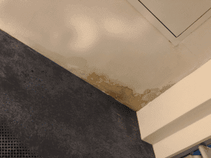 Water stains on a ceiling in Fayetteville, GA, possibly from a roof leak.
