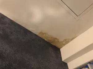Water stains on a ceiling in Fayetteville, GA, possibly from a roof leak.